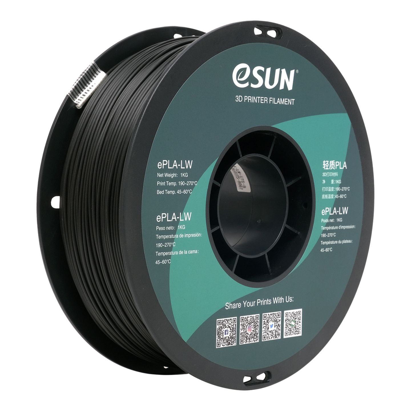 eSUN Black PLA-LW Filament 1kg 1.75mm