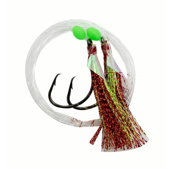 Burnsco Flasher Rig 3/0 Chart/Red – Tarakihi Specific, 2 Recurve Hooks