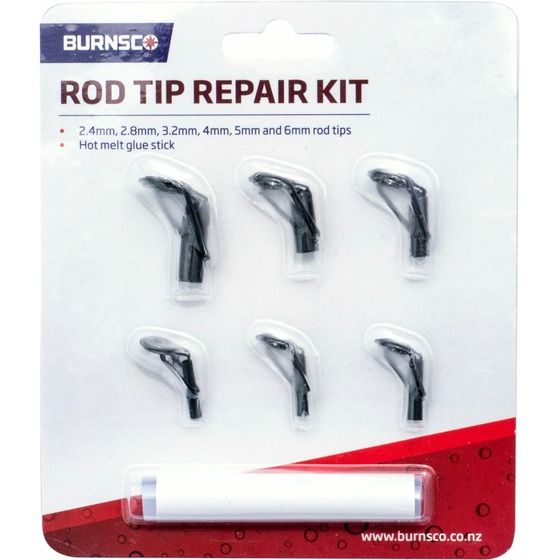Burnsco Rod Tip Repair Kit – 6 Sizes (2.4–6 mm) + Quick-Dry Glue