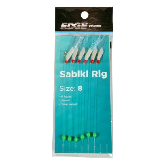 Edge Sabiki Rig Size 8 – 6 Hooks with Lumo Wings & Beads for Bait Fishing
