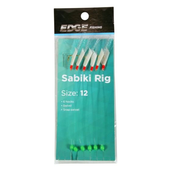 Edge Sabiki Rig Size 12 – 6 Hooks with Lumo Wings & Beads for Bait Fishing