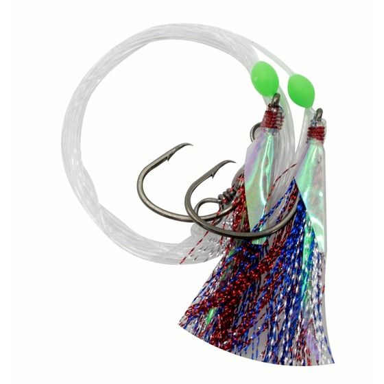 Burnsco Flasher Rig 5/0 Blue Red – 2 Recurve Hooks, Chemically Sharpened