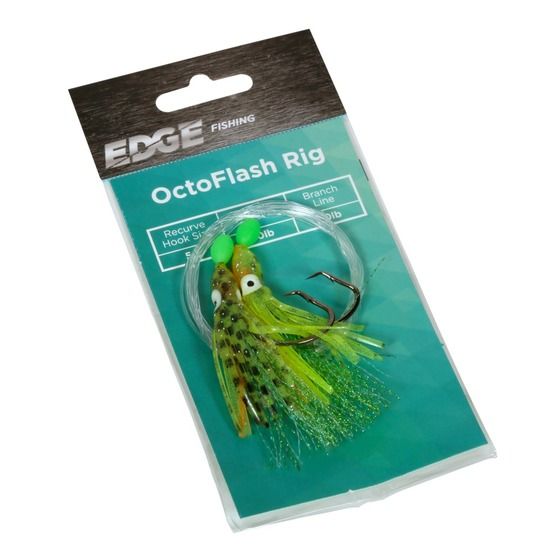 Edge OctoFlash Rig 5/0 – Green Orange | Octopus Skirt + Crystal Flash | Lumo Eyes & Bead