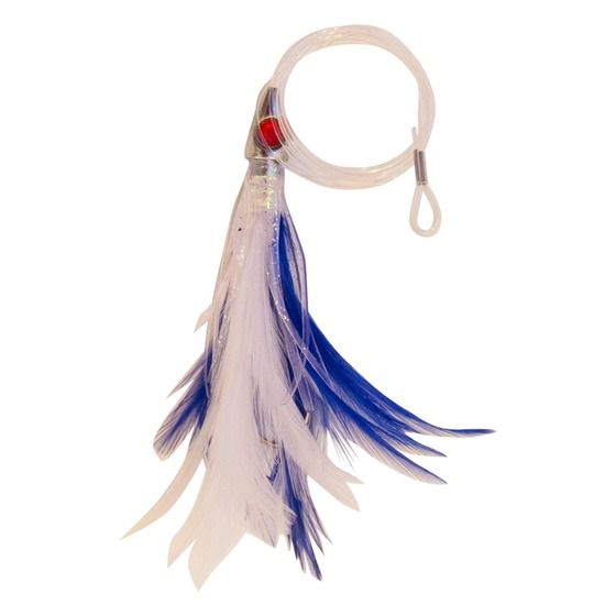 Edge Feathered Trolling Lure 4.5in – Lead Head, Blue/White (Pre-Rigged Single Hook)