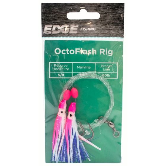 Edge OctoFlash Rig 7/0 – Pink White | Ready-to-Fish Flasher Rig with Recurve Hooks
