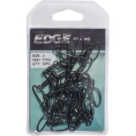 EDGE Rolling Swivel Snap, Black Nickel Coated Stainless Steel, Size #3, 170lb Test, Pack of 22