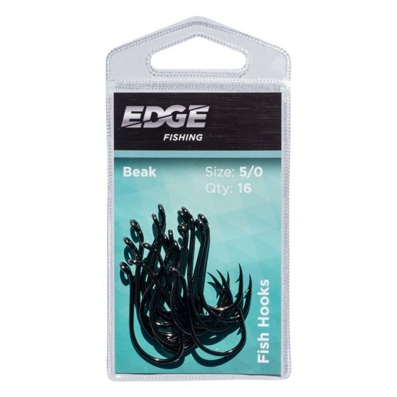 Edge Beak Fishing Hooks 5/0 – 16 Pack | High Carbon Steel, Black Nickel Coated