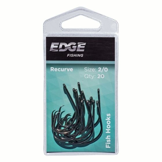 Edge Inline Recurve Fishing Hooks 2/0 – 20 Pack | High Carbon Steel, Black Nickel