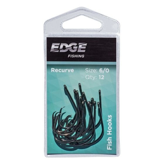 Edge Inline Recurve Hooks 6/0 (12 Pack) – High Carbon Steel Fishing Hooks