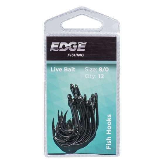 Edge Hooks Livebait 8/0 – 12 Pack | Forged High Carbon Steel, Black Nickel Coated