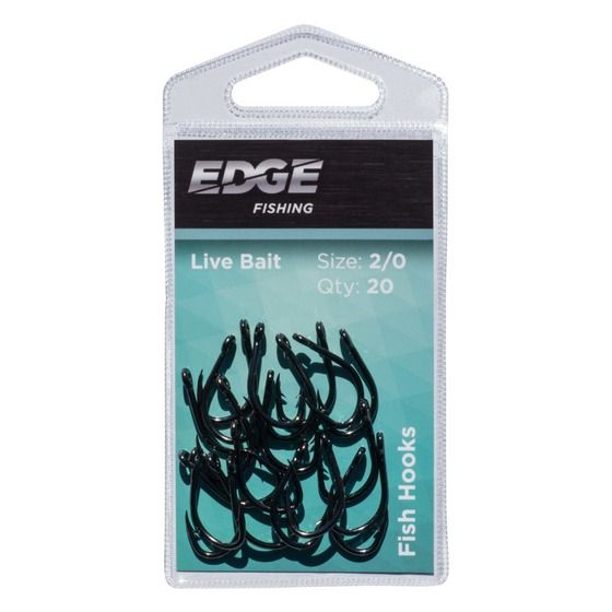 Edge Hooks Livebait 2/0 – 20 Pack | Forged High Carbon Steel, Black Nickel Coated