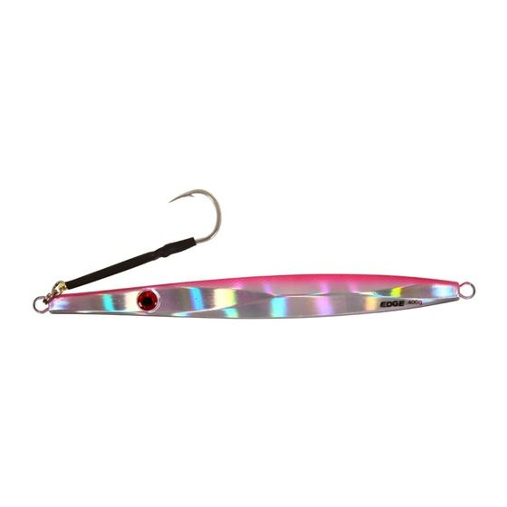 Edge Flutter Jig 400g Pink/Silver – Pre-Rigged HD 4x Hooks, Kevlar Assist Cord, Holographic Foil