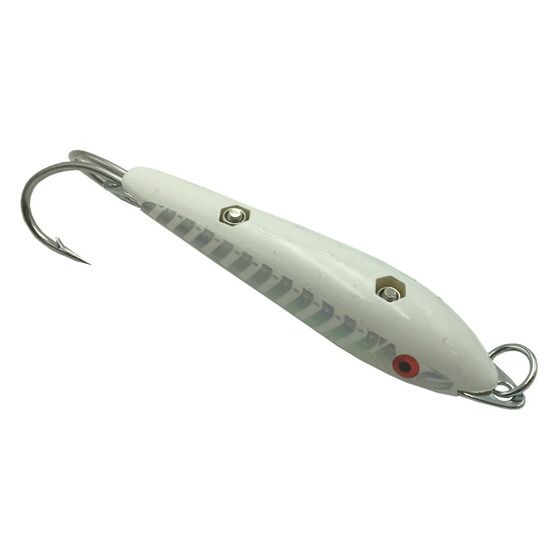 Edge Inshore Trolling Lure 4" White/Silver – Full-Length 316 SS Plate, Double Hook, Holographic Stripe