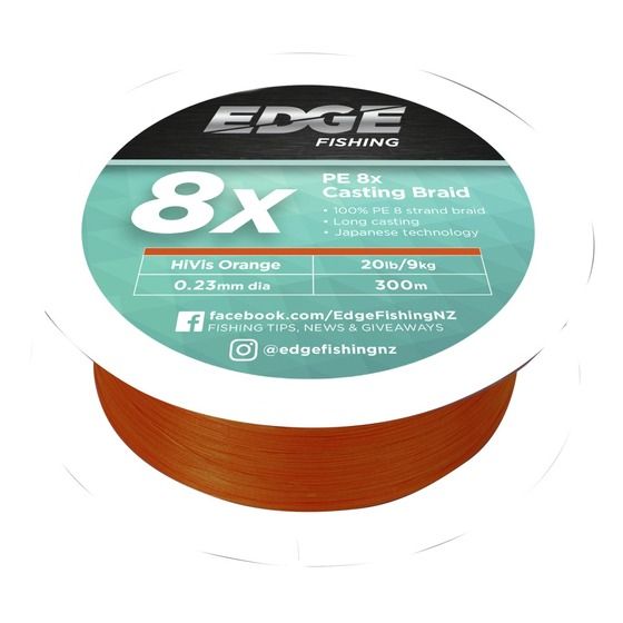 Edge PE 8X Casting Braid – 80lb Hi-Vis Orange, 300m Spool