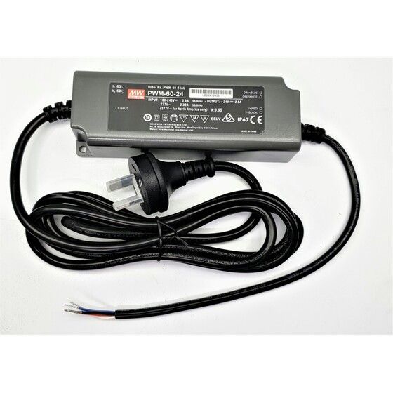 Mean Well 24V DC 2.5A IP67 Dimmable LED Power Supply – PWM-60-24AU