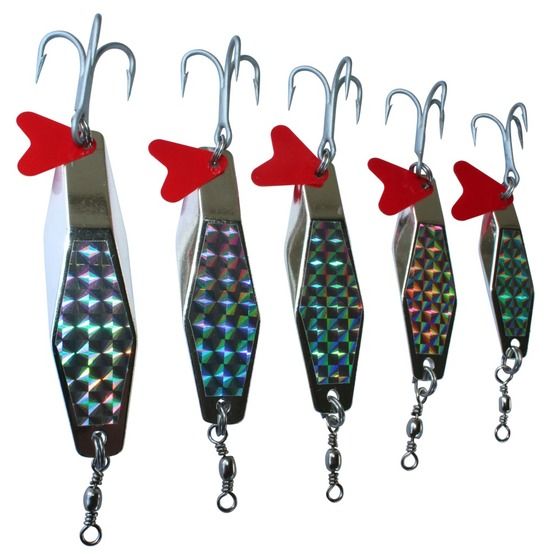 Edge Hex Wobbler Lure 28g – Holographic Silver, VMC Treble Hook, Cast or Troll