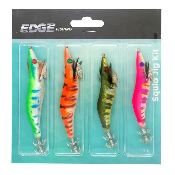 Edge Squid Jig 4-Pack – Keel-Weighted Cloth Body with Glow Band