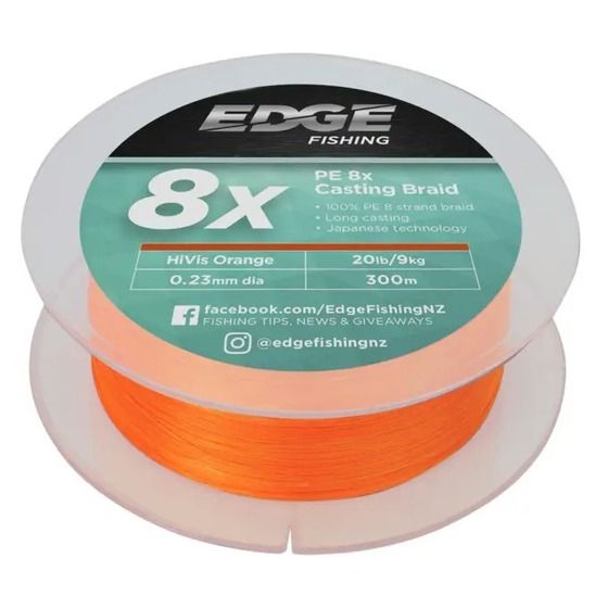 Edge Braided Line 15lb PE 8-Strand Orange 300m – Casting