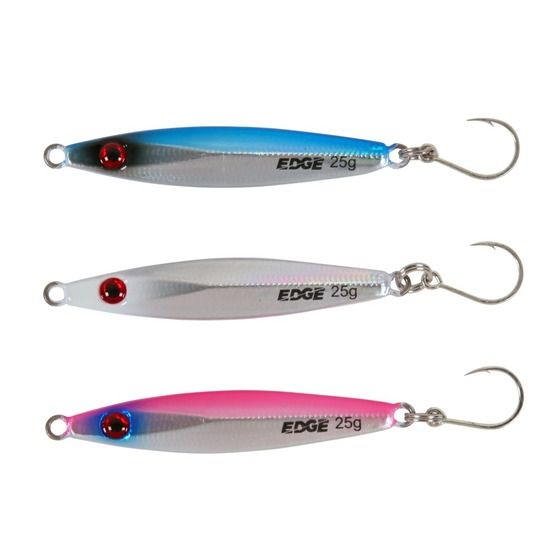 Edge MicroBait 25g Jig 3-Pack – Blue/Silver, Silver/Glow, Pink/Silver