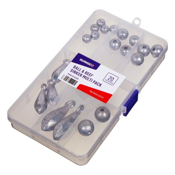 Burnsco Ball & Reef Sinker Multi Box 20pk – Mixed Weights for Any Session