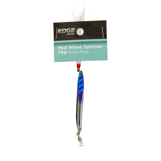 Edge Mid Wave Spinner 14g – Holographic Silver/Blue Kahawai Lure (JAYCAR)