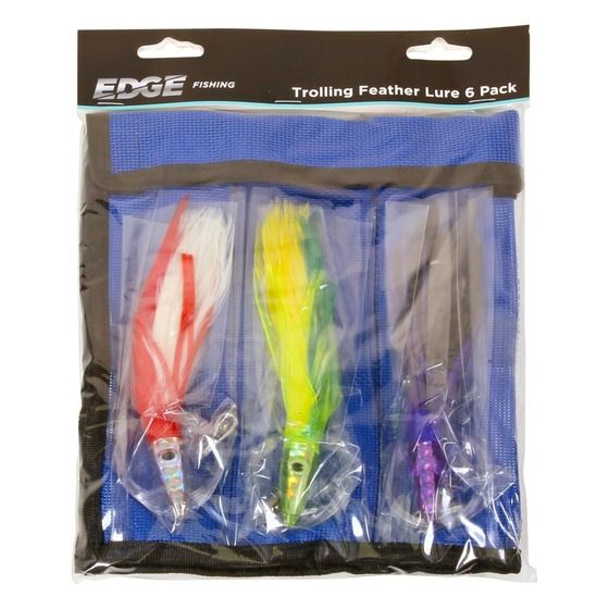 Edge Feathered Trolling Lures 6-Pack, 6-inch, Pre-Rigged – Tuna, Mahimahi, Kingfish