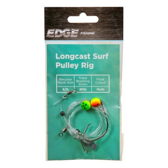 Edge Long Cast Multicolour Surf Pulley Rig 6/0 – 80lb Trace with Bait Release Clip