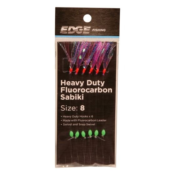 Edge Fluorocarbon HD Sabiki Rig #8 – 6-Hook Bait Rigger with Holographic Wings