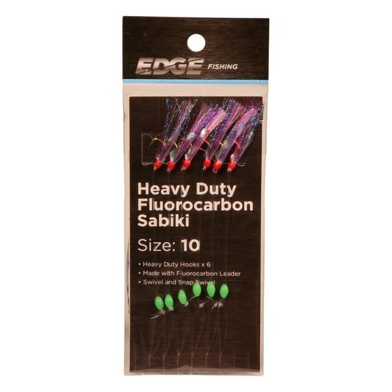 Edge Fluorocarbon HD Sabiki Rig #10 – 6-Hook Bait Rigger with Holographic Wings