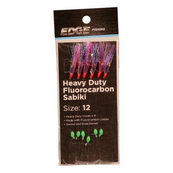Edge Fluorocarbon HD Sabiki Rig #12 – 6-Hook Bait Catcher with Holographic Wings