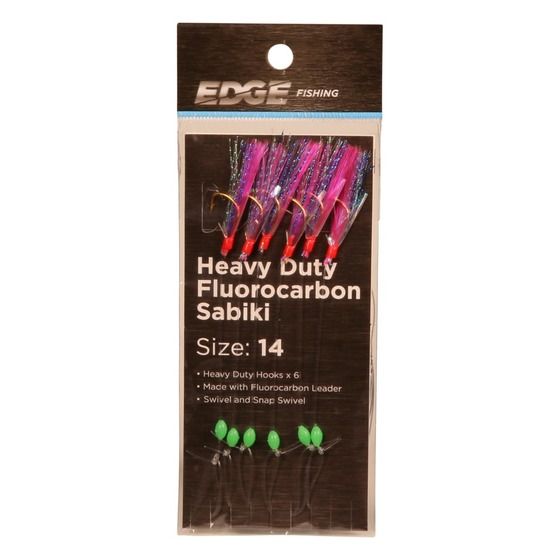 Edge Fluorocarbon HD Sabiki Rig #14 – 6-Hook Bait Catcher with Holographic Wings