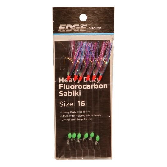 Edge Fluorocarbon HD Sabiki Rig #16 – 6-Hook Bait Catcher with Holographic Wings