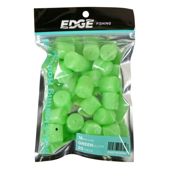 Edge Green Cylinder Soft Floating Beads – 16mm, 20 Pack, Glow in the Dark