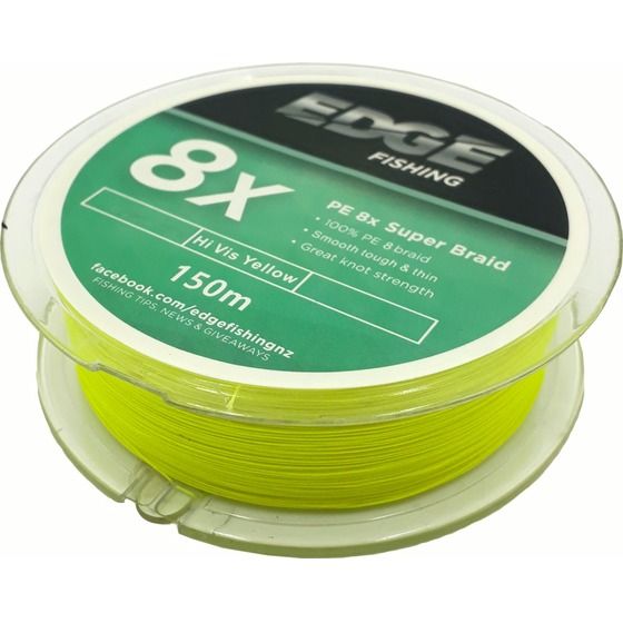 Edge 10lb PE Braided Line – 8x Weave Hi Vis Yellow 150 m