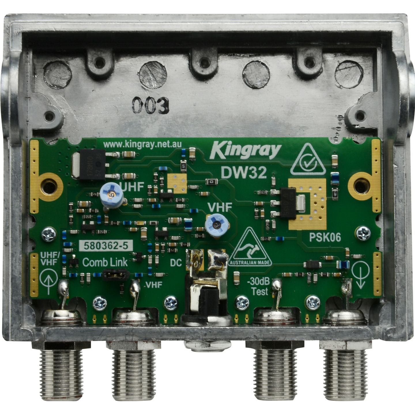 32dB Distribution Amplifier Separate or Combined inputs 44-230MHz 520-860MHz PSK06F power supply included - Foxtel Approval F10055