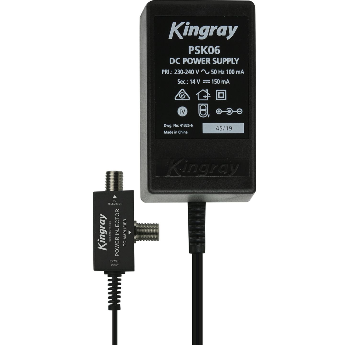 Kingray 14V DC 150mA Plug Pack with PAL connection on power injector