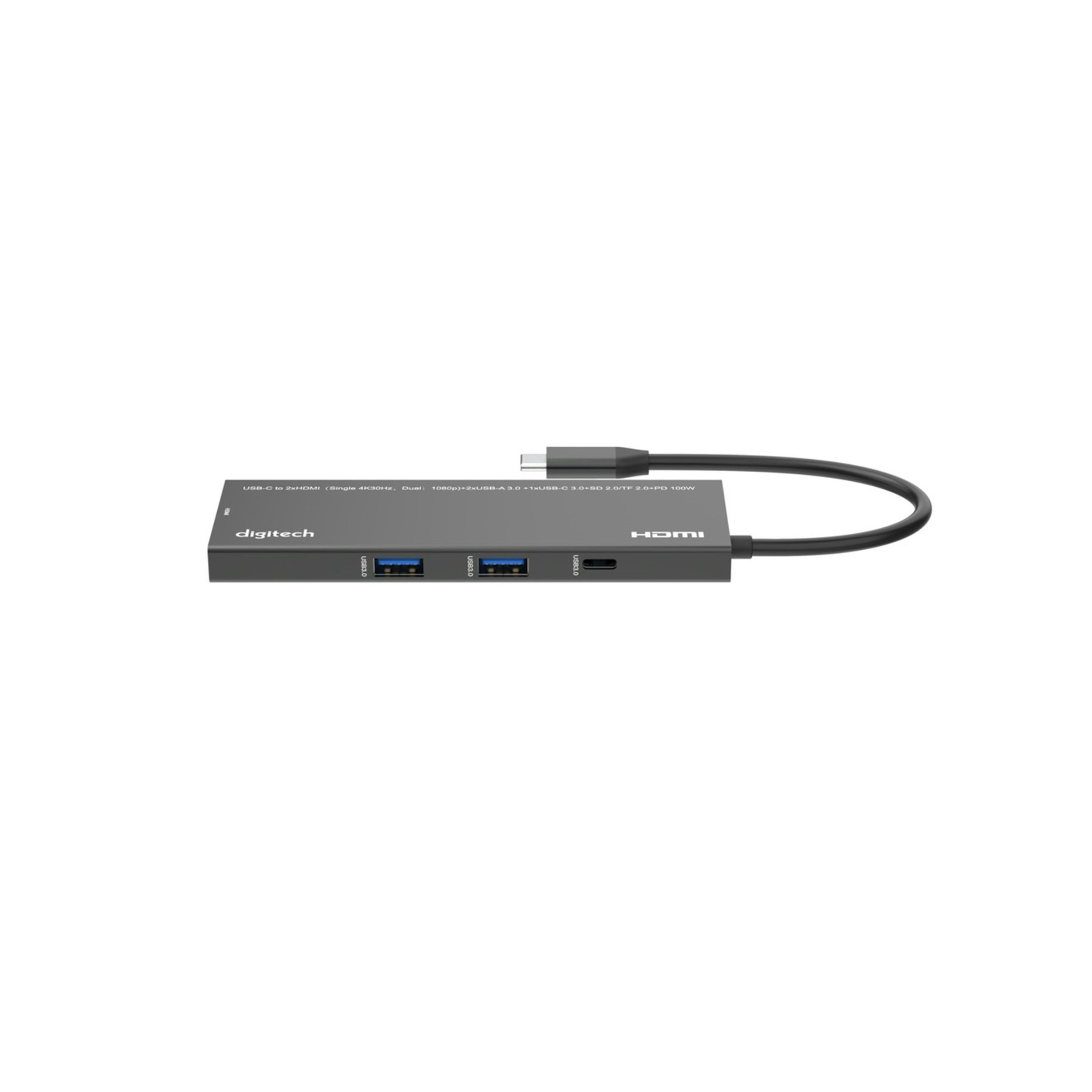 USB-C to 2xHDMI Single 4K30Hz Dual:1080p Adapter with 2xUSB-A 3.0 1xUSB-C 3.0 Data Only SD 2.0/TF 2.0 PD100W