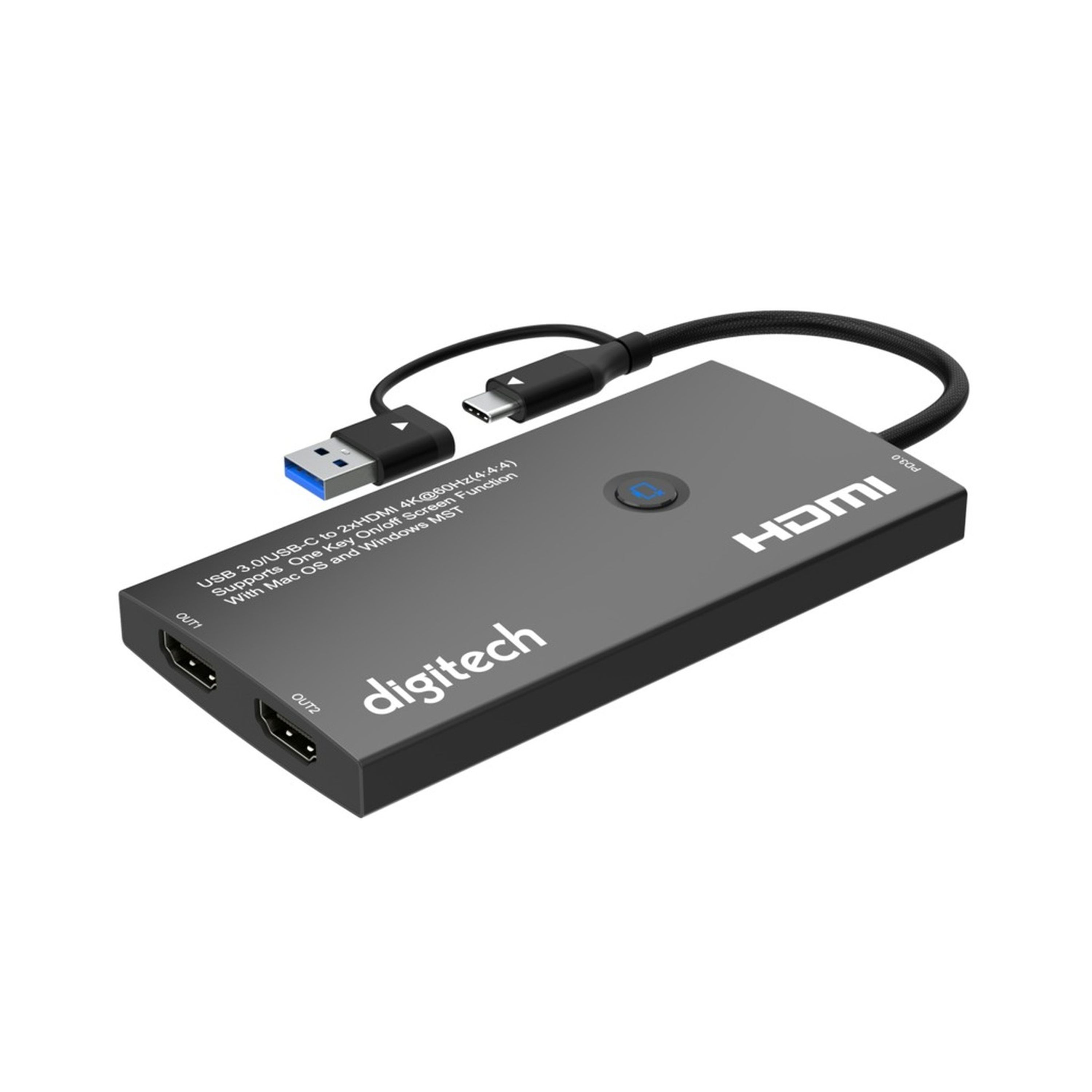 USB 3.0/USB-C to 2xHDMI 4K@60Hz(4:4:4) Supports One Key On/off Screen Function With Mac OS and Windows MST