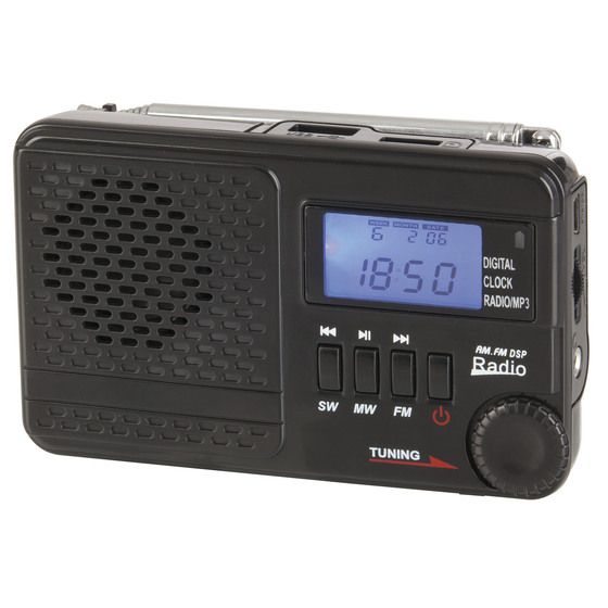 Jaycar Digitech AM/FM/SW Rechargeable Radio with MP3 Player – USB & MicroSD, Blue Backlit LCD