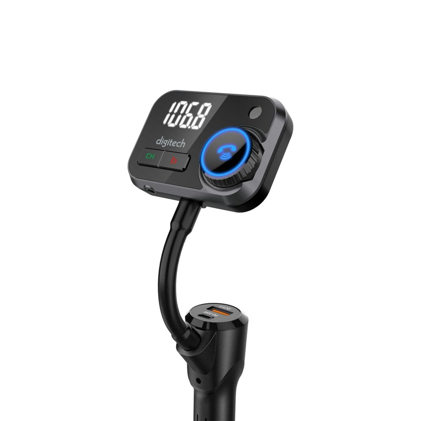 Digitech FM Transmitter with Bluetooth USB Type-C Power Delivery 20W and Qualcomm Quick Charge 3.0 USB