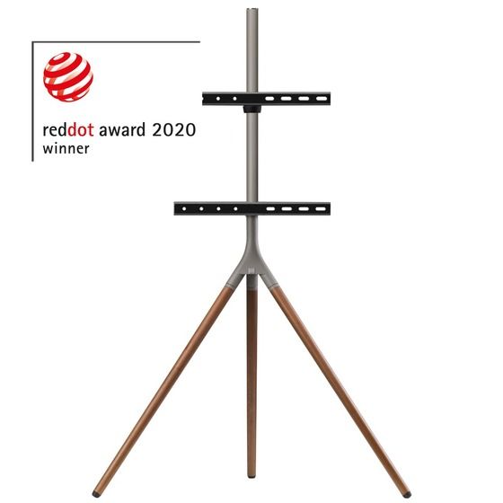 TV Stand Tripod – Dark Wood | 32–65in | Height Adjustable | 360° Swivel | No Drilling
