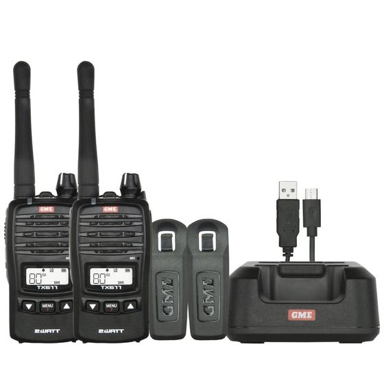 GME TX677 2W UHF CB Radio – Twin Pack with Desktop & Vehicle Chargers