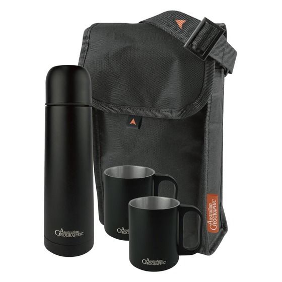 Australian Geographic Stainless Steel Flask & Mug Set – Black