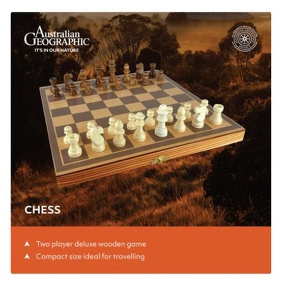 Australian Geographic Travel Chess Set – Portable Board & Pieces, 16×16×2.5 cm