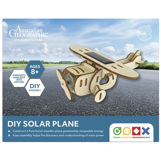 Australian Geographic Solar Plane – DIY Wooden Building Kit with Tools, Ages 8+