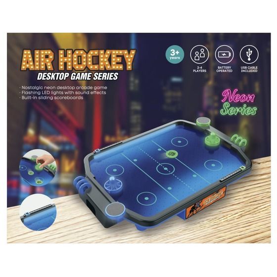 Desktop Air Hockey – Neon LED Arcade Game for 2–4 Players | Jaycar