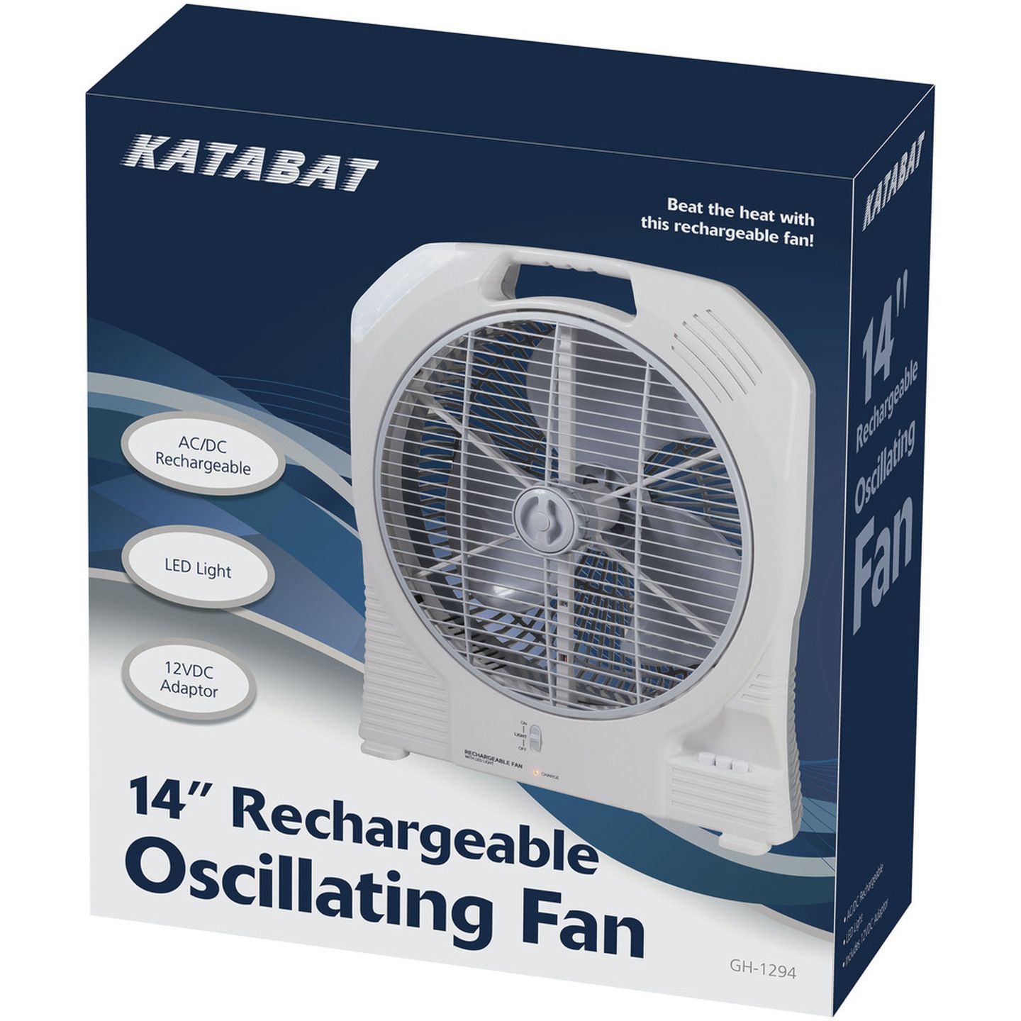 Katabat 14 Inch AC/12VDC Rechargeable Oscillating Fan