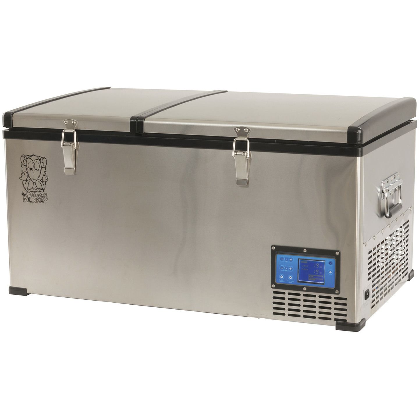 80L Brass Monkey Portable Dual Zone Stainless Steel Fridge/Freezer