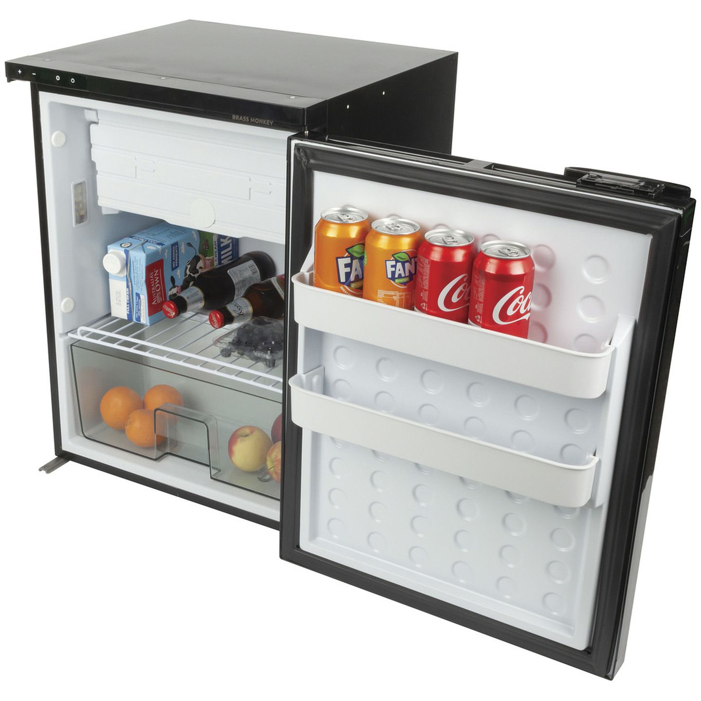 65L Brass Monkey Single Door Caravan Fridge with Freezer Zone