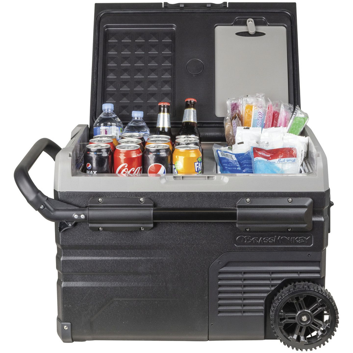 35L Brass Monkey Portable Dual Zone Fridge/Freezer with Wheels and Battery Compartment